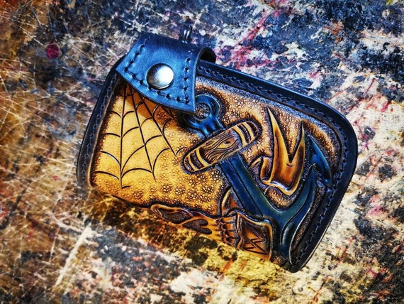長財布　ROCKABILLY Psychobilly Rockabilly Handmade Leather Chain Wallet, Skull
