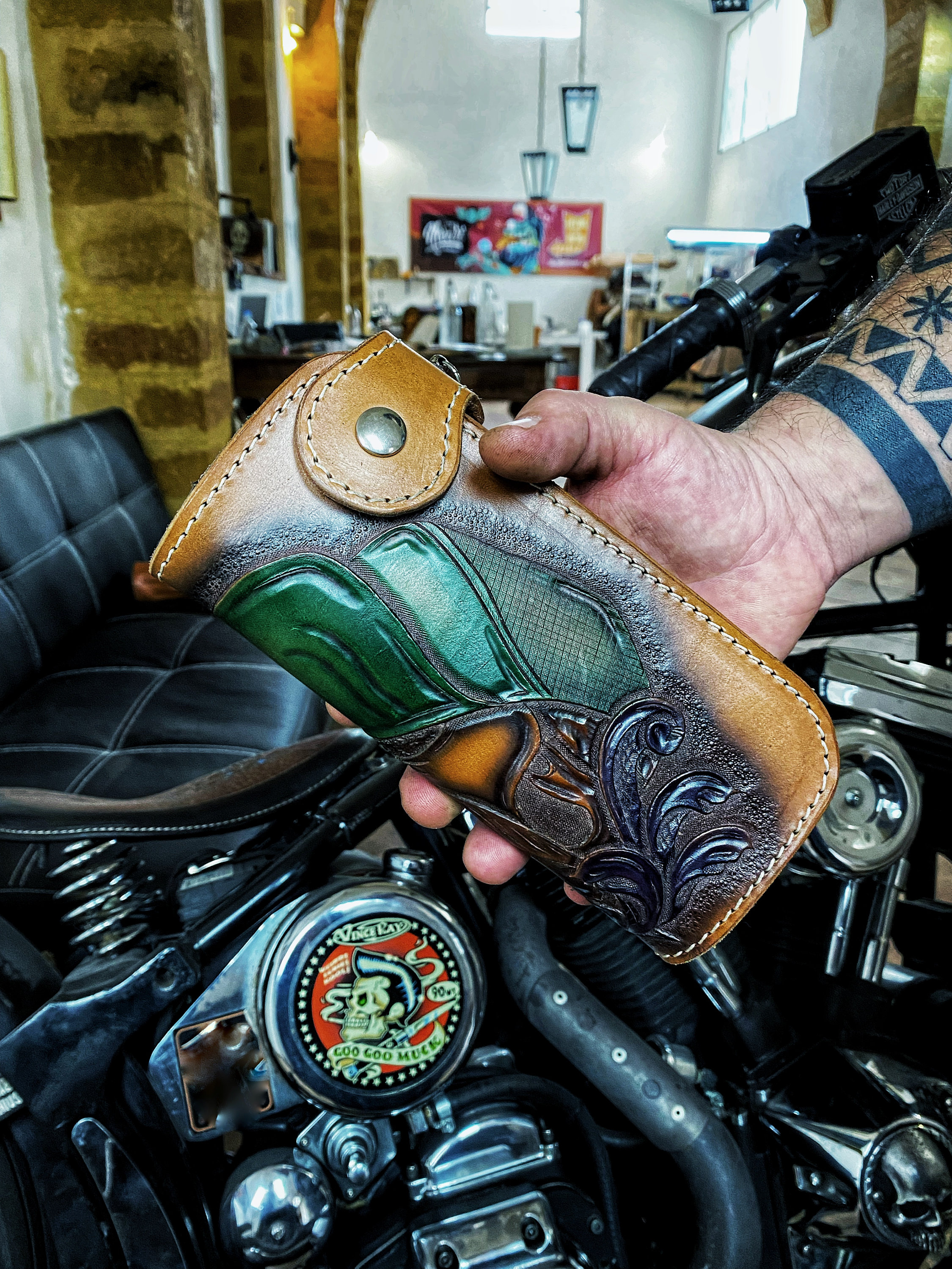 Handmade Leather Biker Wallet: Carved Chicano Mayan Design - Etsy