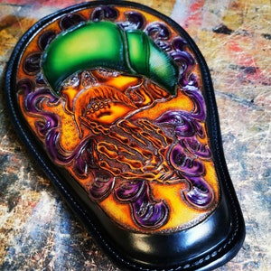 Chicano Leather Motorcycle Seat Custom Harley Chopper Bobber Solo Seat Knucklehead Fatboy Bagger handmade Chicano Old school, gift for him