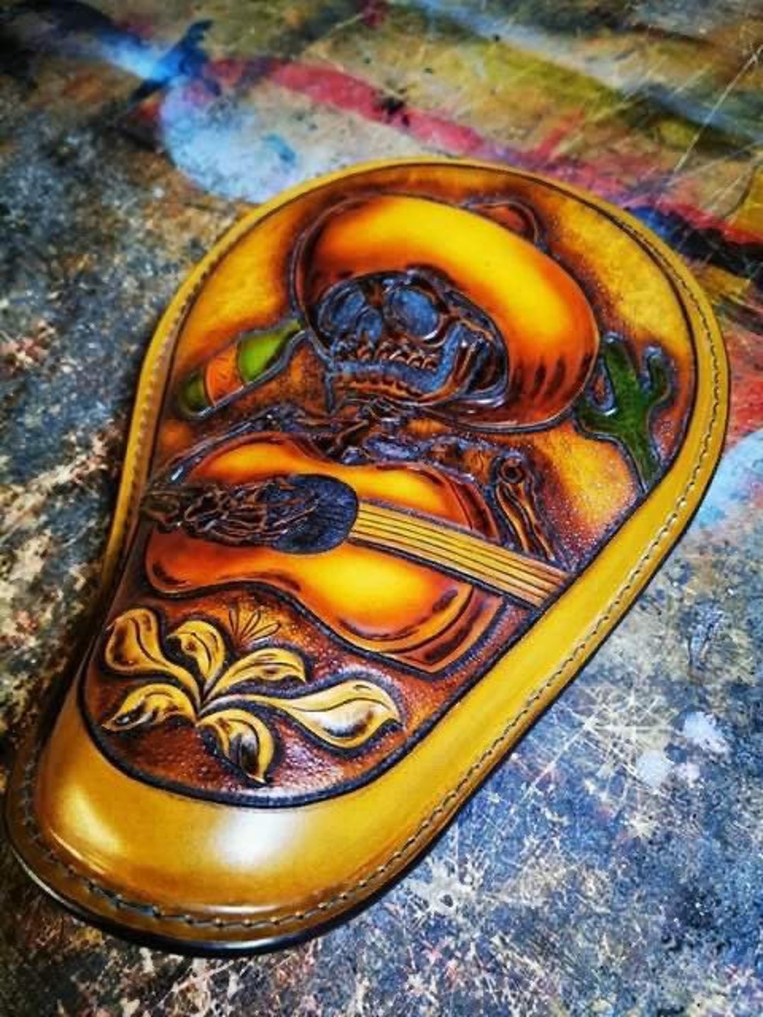 Mariachi Leather Motorcycle Seat Custom Harley Davidson Chopper Bobber