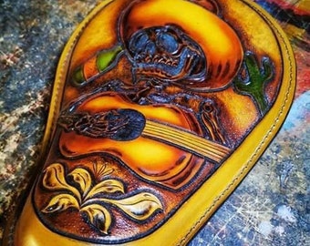 Mariachi Leather Motorcycle Seat Custom Harley Davidson Chopper Bobber Solo Seat Knucklehead Bagger handmade Chicano old school