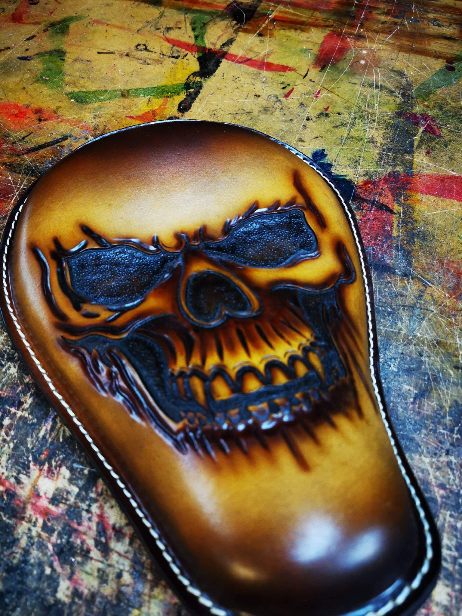 Skull Leather Motorcycle Seat Custom Harley Davidson Chopper Bobber