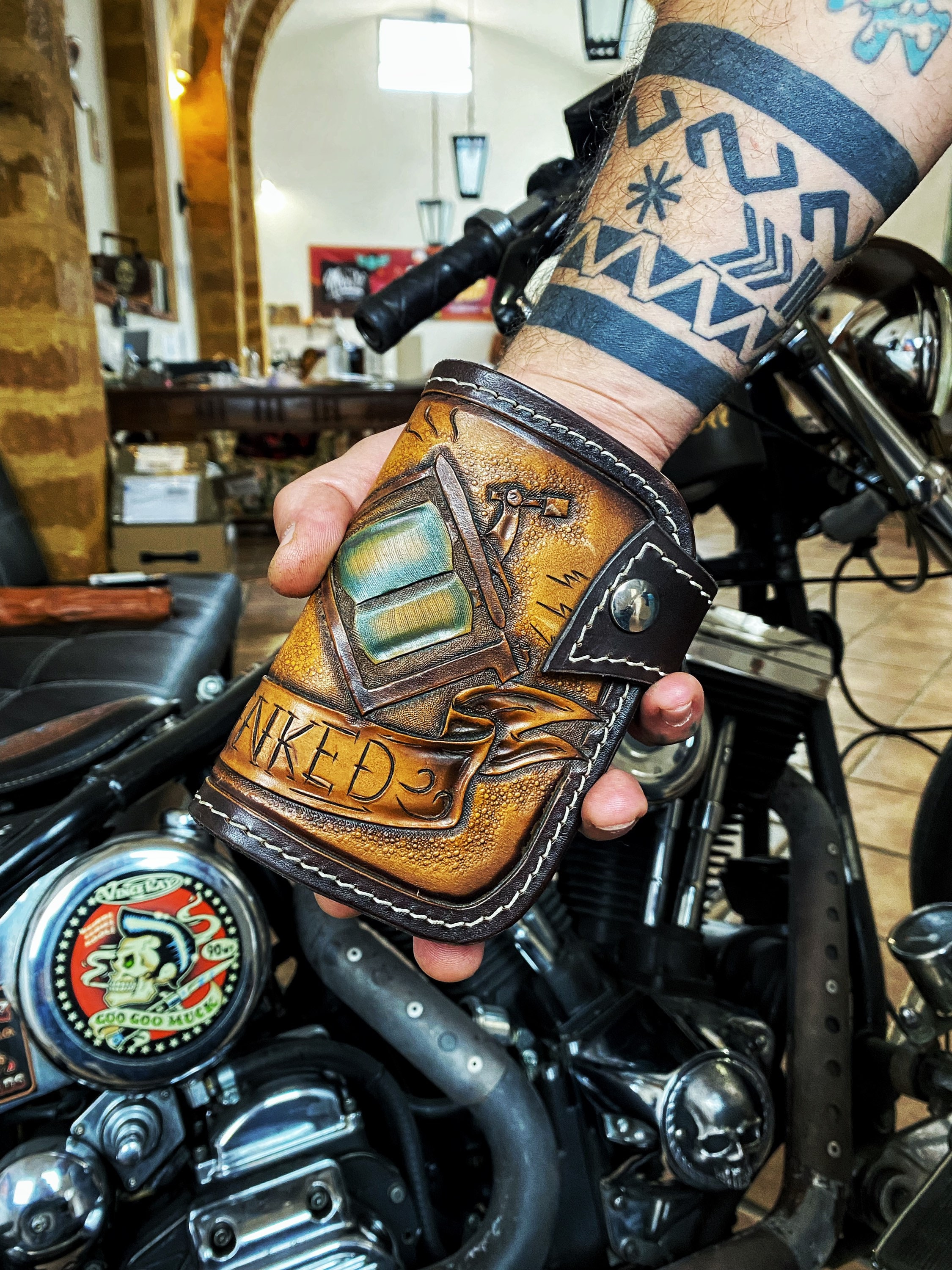 Handmade Tooled Leather Biker Wallet: Tattoo Machine Design - Etsy