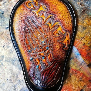 SINNER Leather Motorcycle seat Chopper seat Bobber solo seat Handmade carved leather seat Kustom Kulture Harley seat Custom Leatherwork