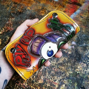 Rockabilly / Psychobilly / Monster, Leather Wallet, Handmade Biker Wallet, Leather Work, Tooled Leather, Custom Made Gift, Add Your Name