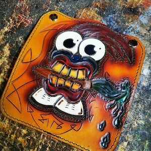 Kustom Kulture Pinstripe Leather chain wallet Biker wallet  Rockabilly Hand Tooled Bobber Greaser Hot road Ratrod  Lowbrow