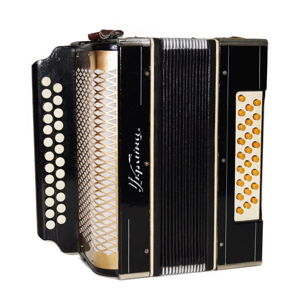 Vintage Bayan Accordion Folk Garmon Ukraine, Original Old Button Accordion Harmonica, 25x25 Squeezebox, Small Accordion Concertina