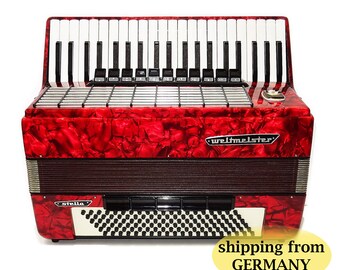 Close to New! Weltmeister Stella 120 Bass made in Germany Full Size Piano Accordion New Straps Case 2211, Rich and Deep Sound.