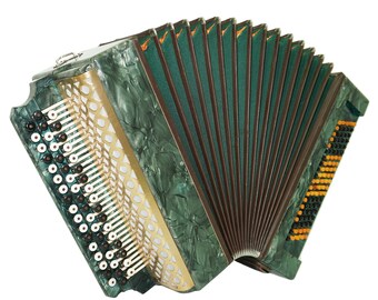 Vintage Bayan Accordion, 3 Row Chromatic Button Accordion, Old Bayan Donbas, made in Ukraine, New Straps, Very Beautiful Sound!