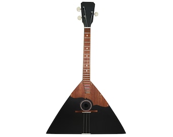 Klassisches Original Balalaika Prima 3 Saiten, handgefertigtes Folk Laute Musikinstrument, hergestellt in der Ukraine, Naturholz, Schwarz, erstaunlicher Klang!