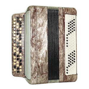 Russisches Bayan Tulskiy, dreireihiges chromatisches Knopfakkordeon von Tula, Vintage-Spieluhr B-System, neue Riemen und Softcase