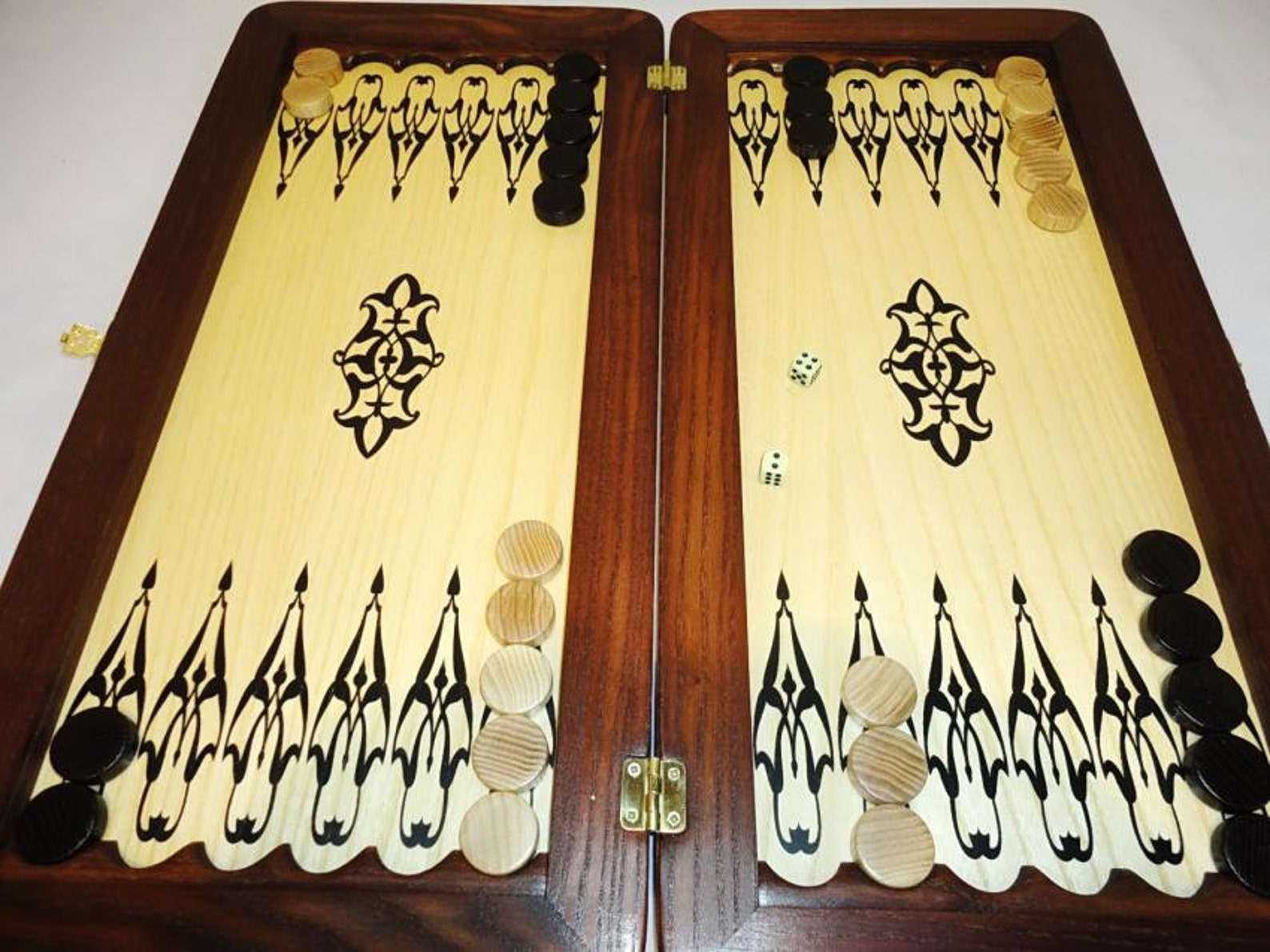 Handmade Carved Wooden Backgammon Board Game Set Gold Etsy