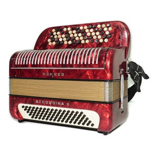 Hohner Accordina II Lightweight 5 Row Button Accordion 80 Bass made in Germany, C System, New Straps, Original Accordeone de Botones