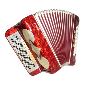 Meinel and Herold Button Accordion, made in Germany, 5 Rows, 120 Bass buttons, 13 Registers, Original German Bayan, B System, Gorgeous Sound