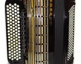 「早い者勝ち」ヴィンテージ アコーディオン レトロ楽器 黒マーブル 音出し確認済 Hohner Atlanta 145 Akkordeon 5列ボタンアコーディオン Cグリフ
