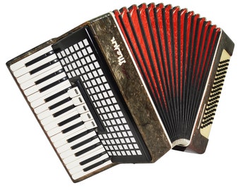 Vintage Russian Piano Accordion Akkord 5 Registers 80 Bass Buttons New Straps 2197, Bright and Rich sound.