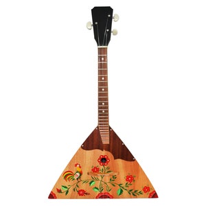 Folk Ukrainian Balalaika 3 Strings Prima Handmade Painted, Natural Wood, Original Musical Instrument, Very Beautiful Sound!