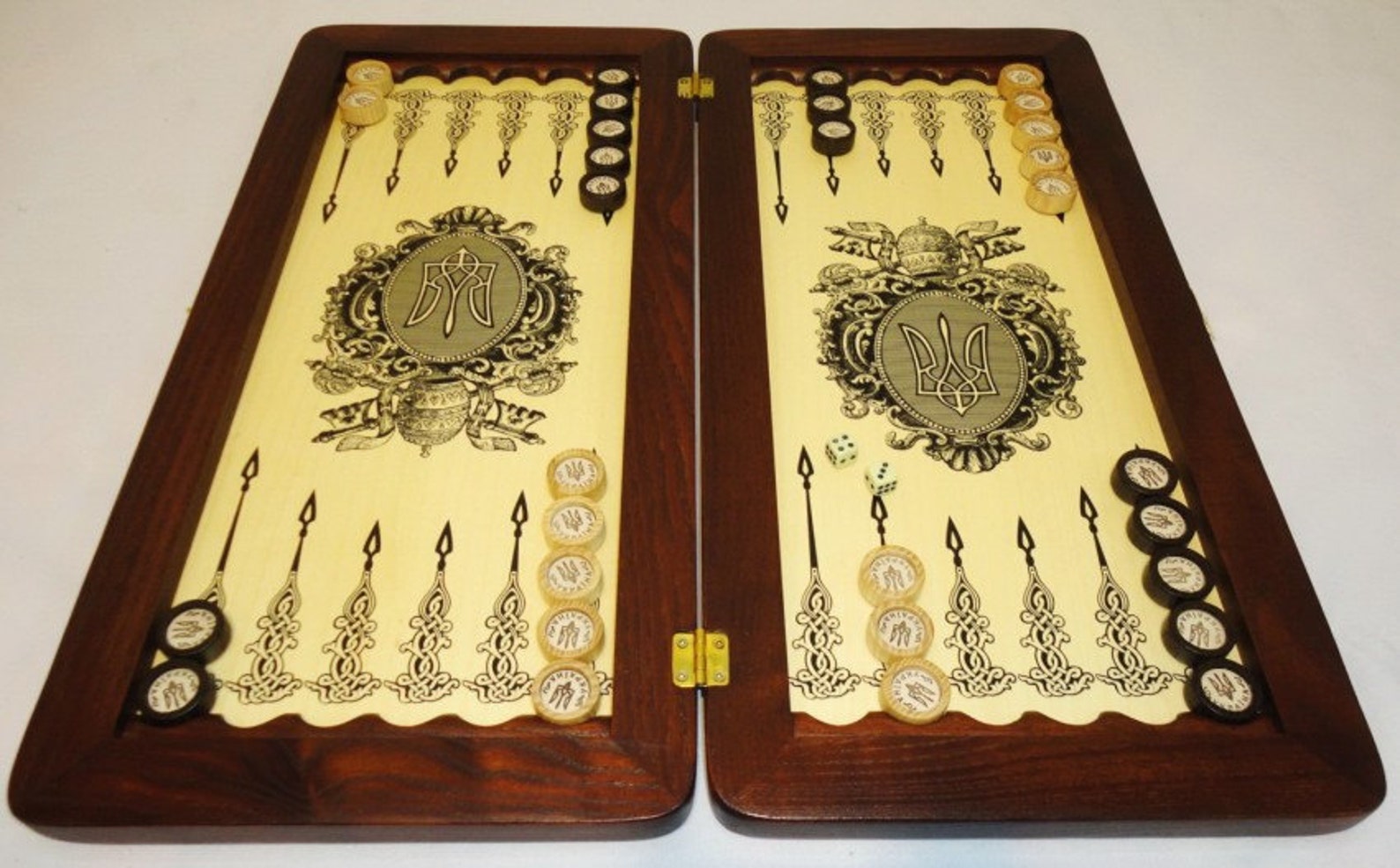 Handmade Carved Wooden Backgammon Board Game Set Trident Etsy