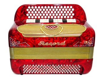 Rare Button Accordion Record C System 123 Bass Buttons made in Italy New Straps Case 2098, Wonderful Rich sound!