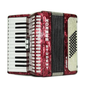 HOHNER Student 48 Bass Lightweight Piano Accordion, German Original Akkordeon Musical Instrument for Beginners Kids, New Straps, Hard Case