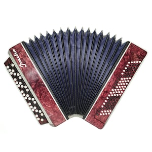 Bayan Button Accordion Rassvet, Folk Accordian Harmonica, Garmoshka, with New Straps, Squeezebox, Old Ukrainian Bayan Accordion Instrument