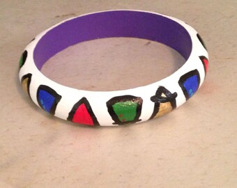 Elemental Alchemy Symbols Painted Wood Bangle Bracelet OOAK