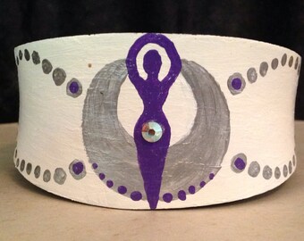 Moon Goddess Painted Wood Bangle Bracelet OOAK
