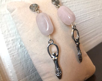 Rose Quartz Goddess Sterling Silver Drop Earrings