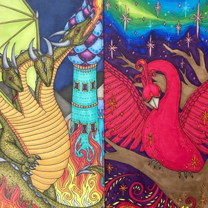 Tarot Art XVI Zmei Gorynych and XVII The Firebird