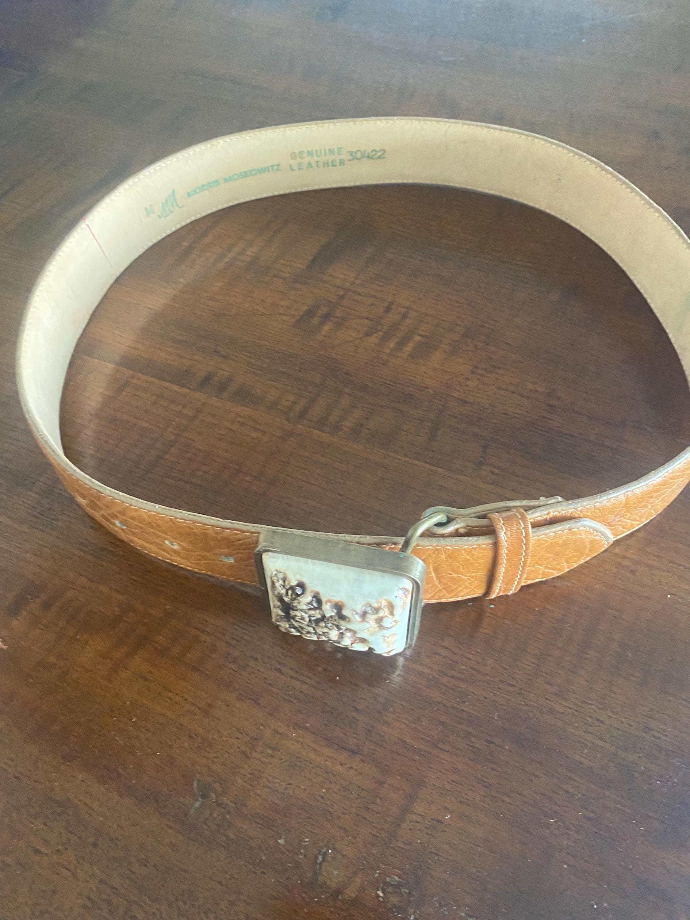 Vintage Morris Moskowitz - Brown Leather Belt with Gold Brass Circle Clasp Simple Leather Belt | Morris Moskowitz - Etsy main image 2