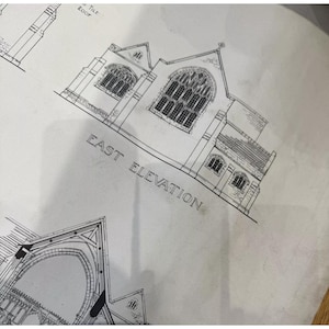 Antique architectural drawing church municipality rare