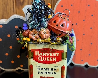 Vintage Harvest Queen Spice Tin Halloween Ornament Decoration Decor
