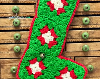 Granny Square Christmas Stocking Vintage Kitschy Grannycore Cottagecore