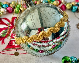 Antique Vintage Christmas Ornament Fine Mesh Netting Gold Braid Victorian Germany