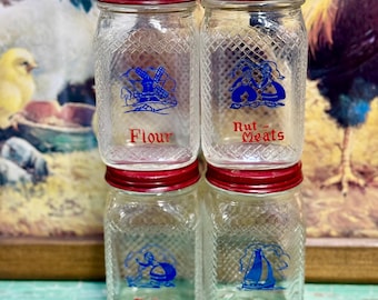 Hazel Atlas Spice Jars Waffle Dutch Kitchen Vintage 1930s Set of 4