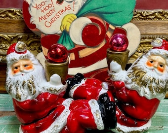 Santa Candleholders Vintage Mid Century Japan Pair