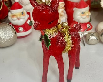 1950s Christmas Reindeer Vintage Flocked Decor Decoration
