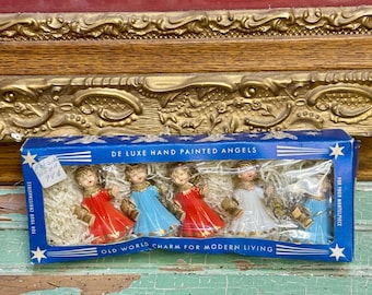 Vintage Angel Christmas Old World Ornaments Set of 5 Original Box Germany