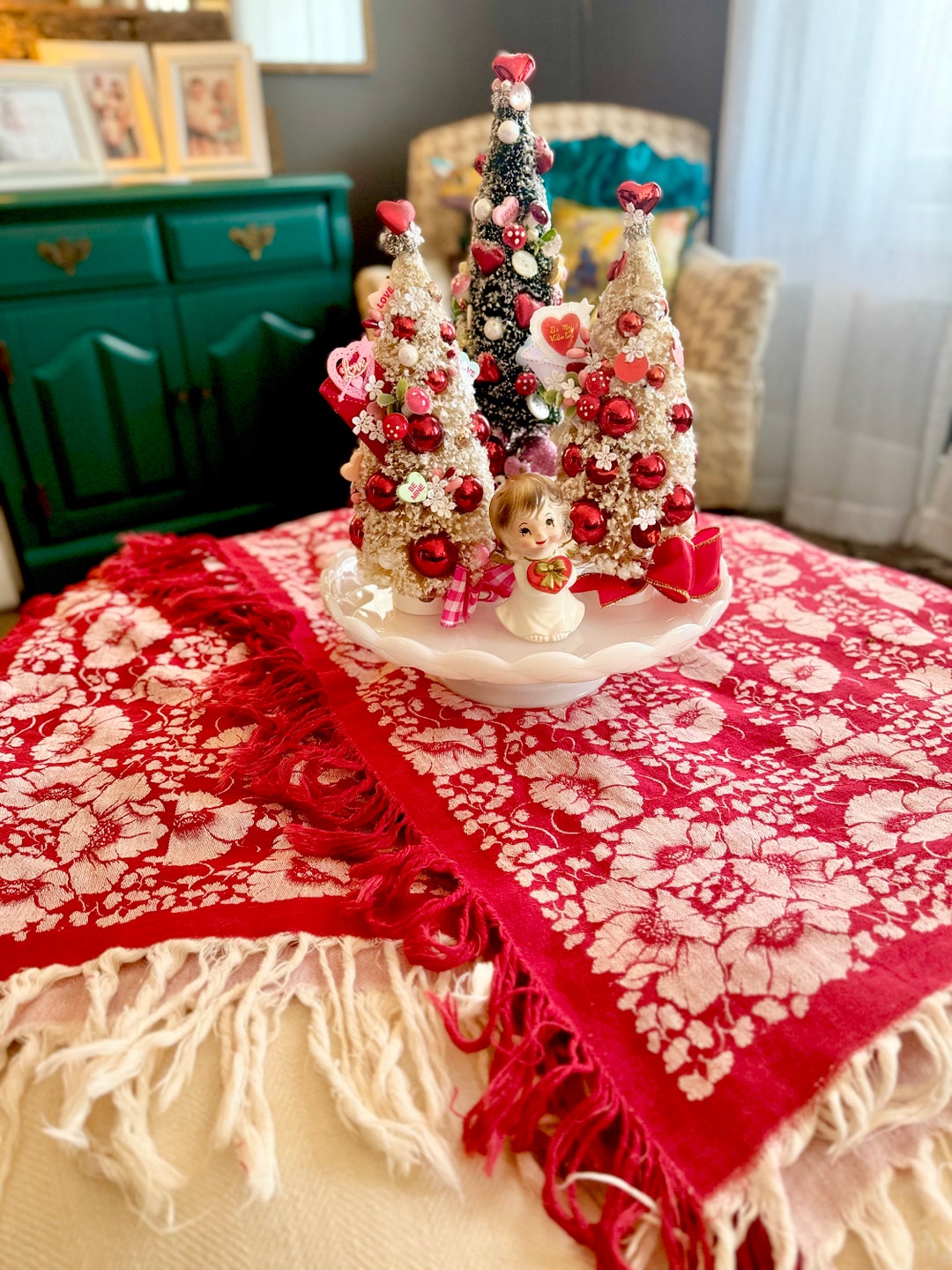 Damask Red White Coverlet Tablecloth Blanket Throw Woven Vintage Antique Cotton Etsy