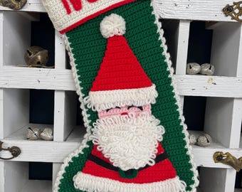 Santa Claus Christmas Stocking Vintage Handmade Kitschy Grannycore Cottagecore