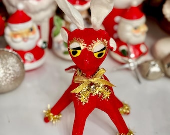 Vintage Christmas Reindeer Red Velvet 1960s Doll