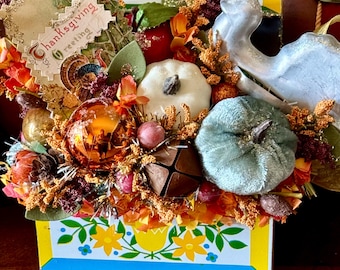 Thanksgiving Vintage Folk Art Recipe Box Decor Decoration