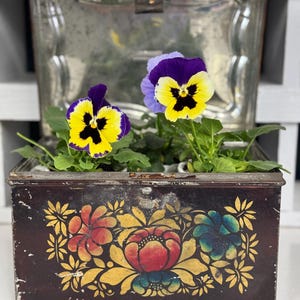 Vintage Antique Tole Toleware Deed Document Box Tin Metal Victorian