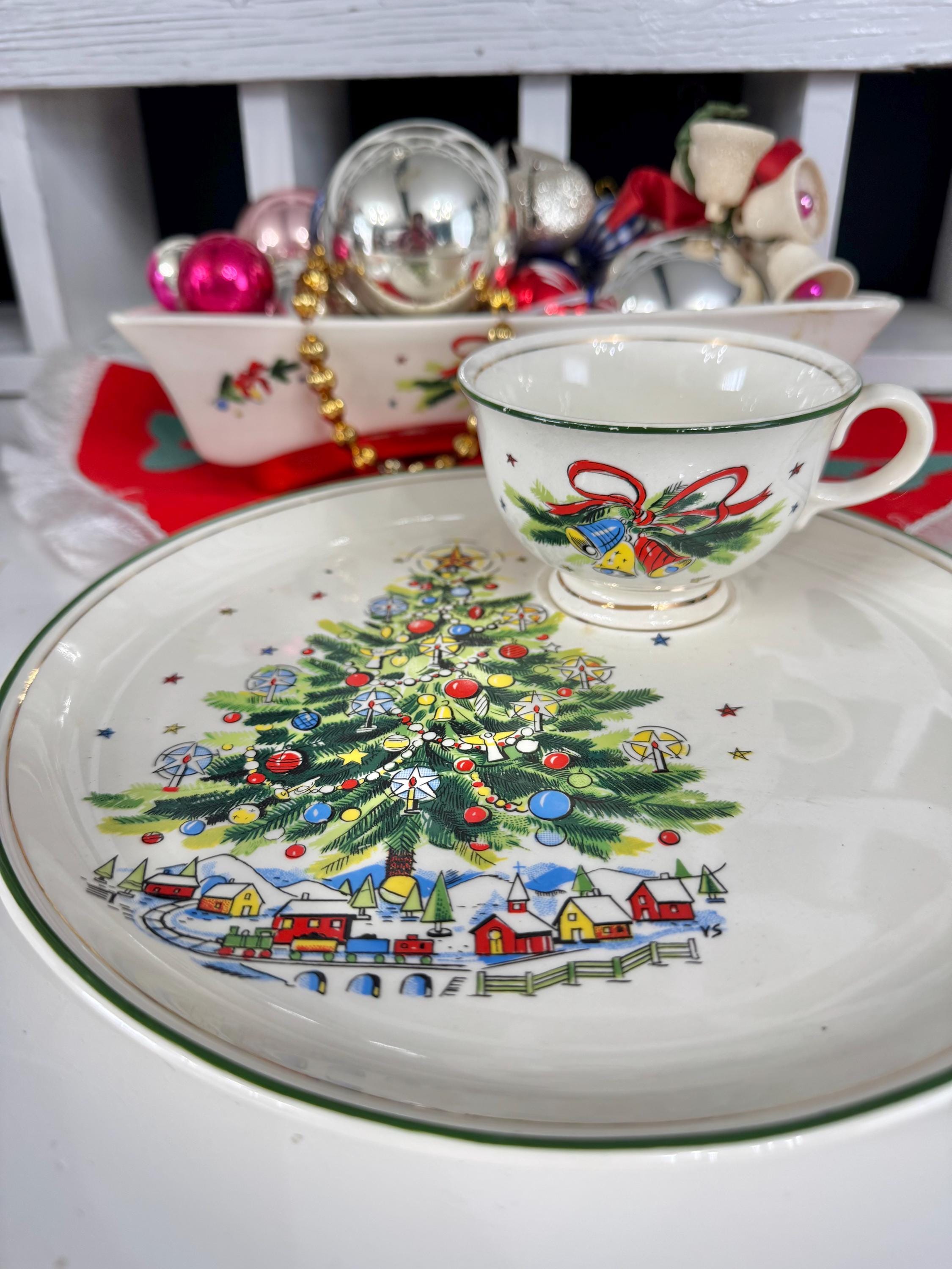 Christmas Eve Salem Victor Schreckengost Snack Set Plate Cup 1950s