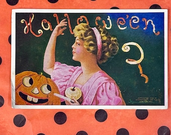 Antique Halloween Postcard  Jack-o-lantern Bernhardt Wall