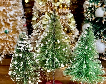 Vintage Bottle Brush Christmas Tree Set of 3 Red Wooden Base