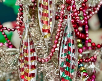 Christmas Ornament Teardrop Icicles  Vintage Mid Century Bradford Jewelbrite  lot of 3
