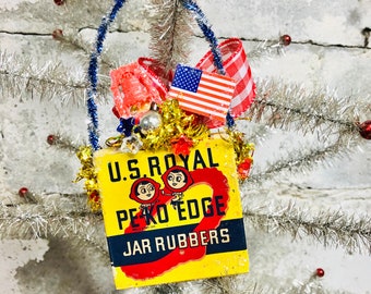 Patriotic Americana  Fourth of July Decor Decoration Vintage U.S. Royal Fruit Jar Rings Ornament