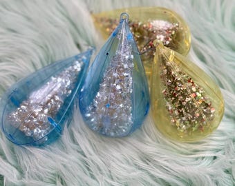 Christmas Ornament Bottle Brush Tree Diorama Teardrop Icicles  Vintage Mid Century Bradford Jewelbrite  lot of 4