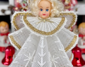 Angel Barbie Christmas Decoration Tree Topper Handmade Vintage Mid century